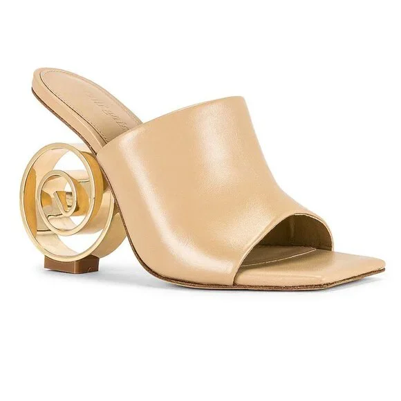Cult Gaia Ira Spiral Swirl Slide Mule SANDAL 35 5 Natural Gold Leather NEW $458 - Picture 4 of 15